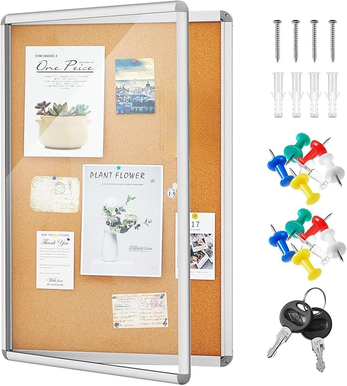 Geetery 36 x 24 Inch Enclosed Bulletin Board Tamperproof Lockable Cork Board by Geetery