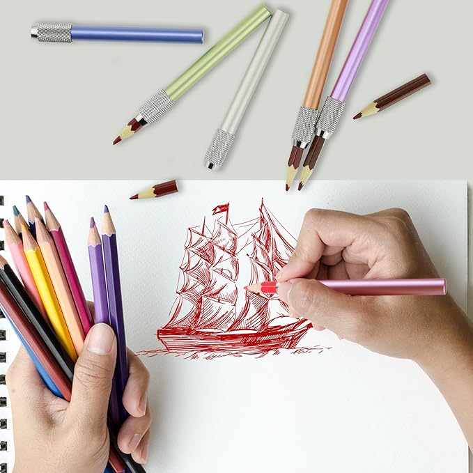 YOUSHARES Aluminum Assorted Colors Pencil Lengthener – Pencil Extender Holder - Image 7