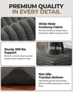 23.6in pouf ottoman, corduroy footstool foot rest floor showing dimensions