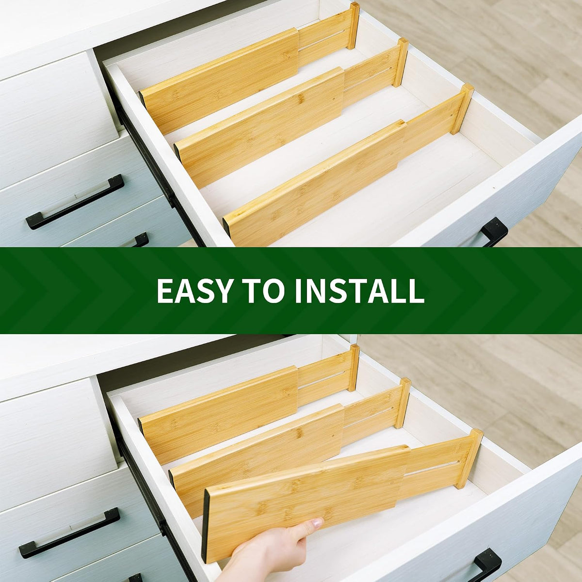 VaeFae 3 Pack Bamboo Drawer Dividers, 4" High Adjustable 16.6" - 21...