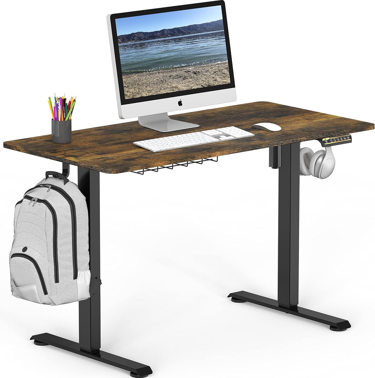 SHW 48-Inch Electric Height Adjustable Sit to Stand Desk, Rustic Brown