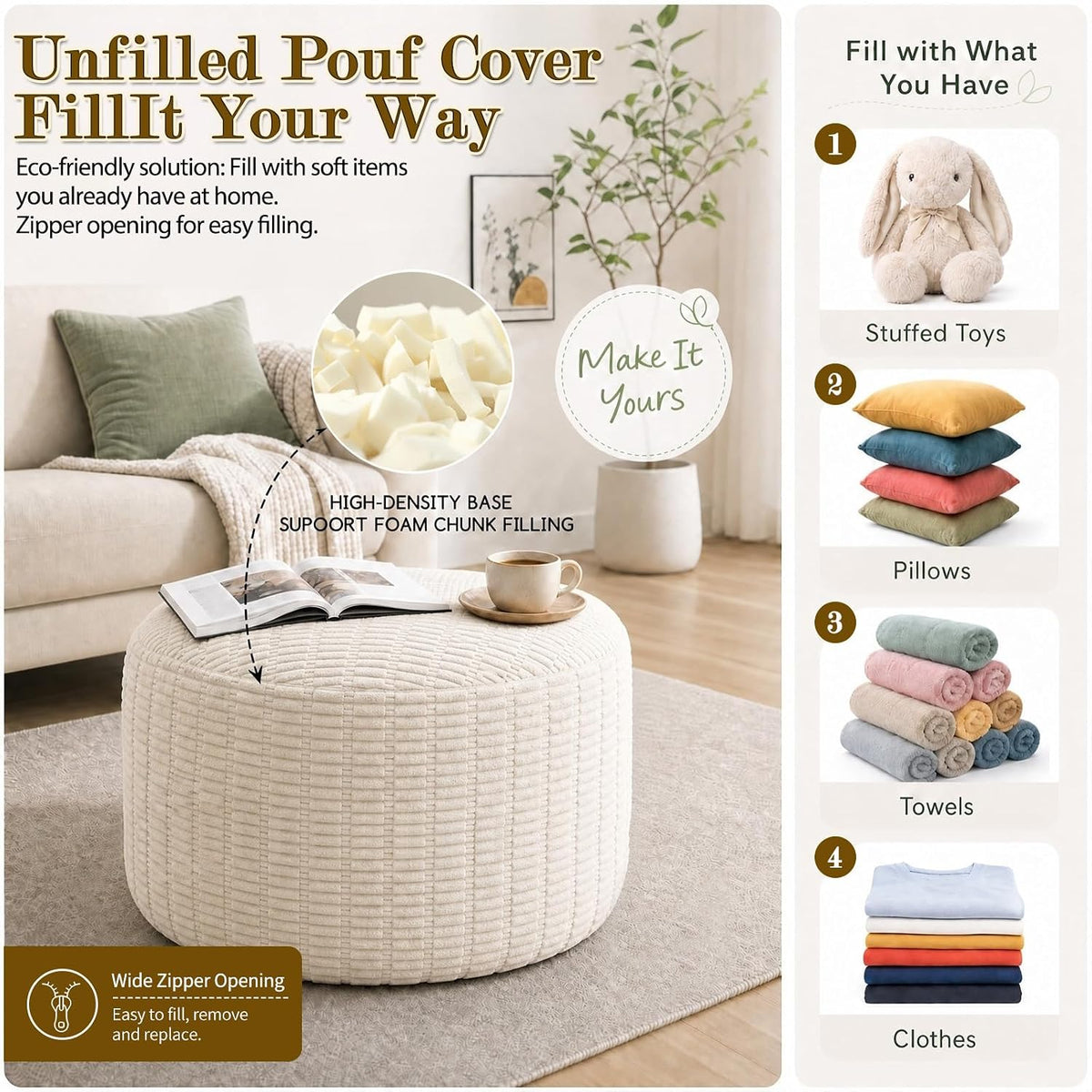 Round Corduroy Footstool Pouf for Couch