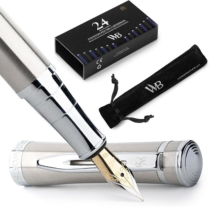 Wordsworth & Black Fountain Pen Set, Extra Fine Nib, Includes 24 Pack Ink by WordsworthBlack