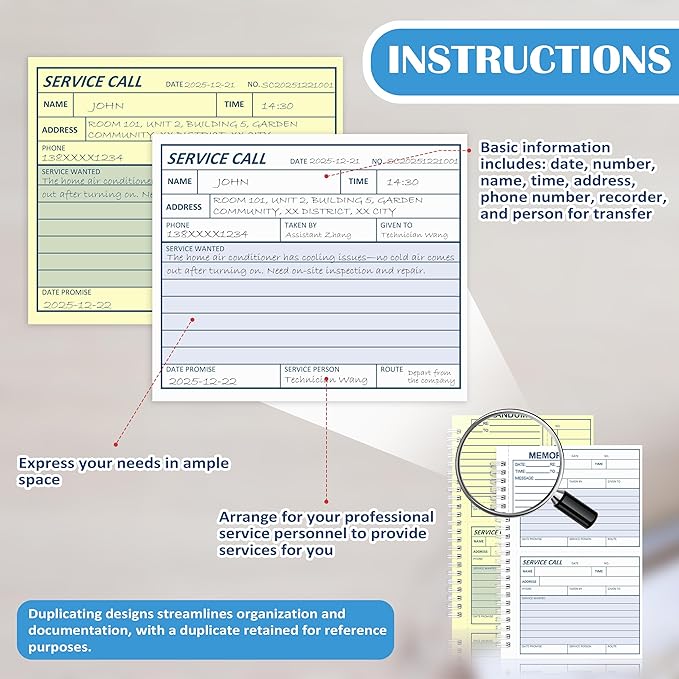 300 Sets Service Call Log Book 5 5/8 x 8 1/2" 2 Part Carbonless 2 Message Sets - Image 4