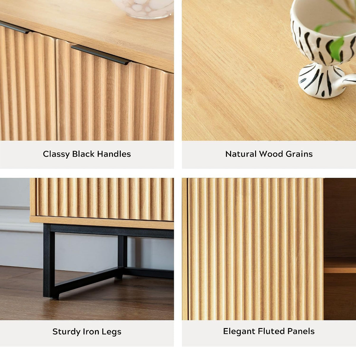 EYYTHUNG Fluted Storage Cabinets Set of 3, Sideboard Buffet Cabinets with Adj...