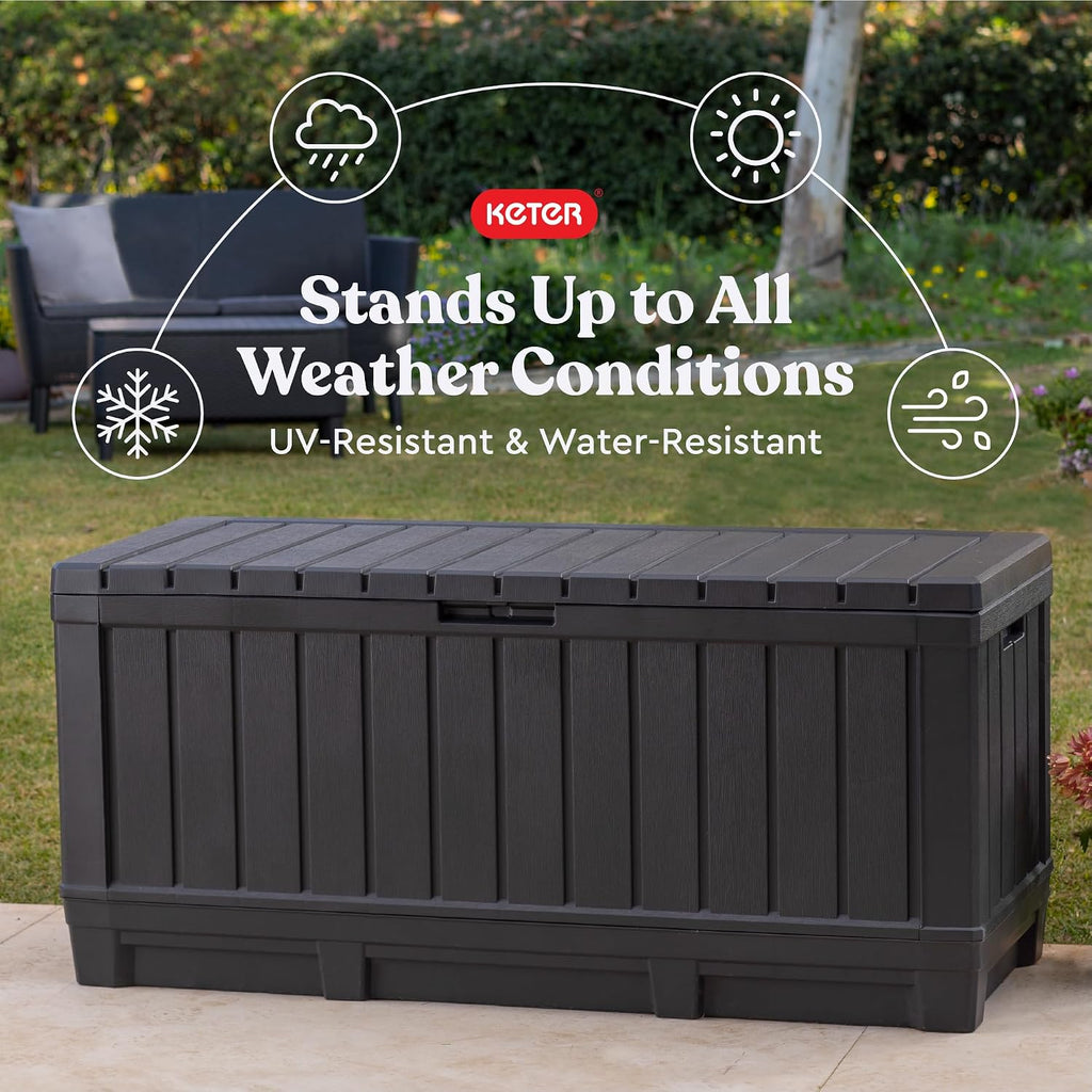 keter kentwood 92 gal outdoor storage box for, close-up detail