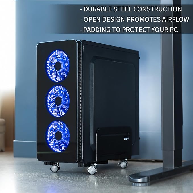 VIVO Computer Mid-Tower Case, CPU Steel Rolling Stand, Adjustable Mobile Cart - Image 5