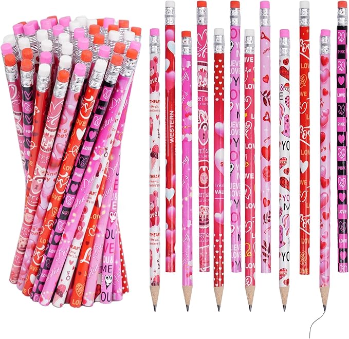 Rbenxia 48PCS Valentines Day Wooden Pencils by Rbenxia