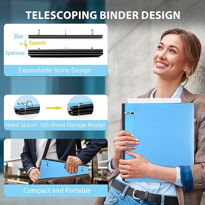 WOT I 12-Pack Telescoping 3 Ring Binder, Expandable Flexible Binder - Image 2