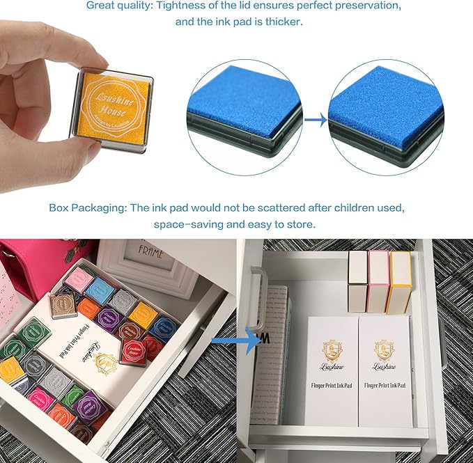 Lsushine Craft Ink Pad Stamps Partner DIY Color, 20 Colors Rainbow Finger Ink - Image 3