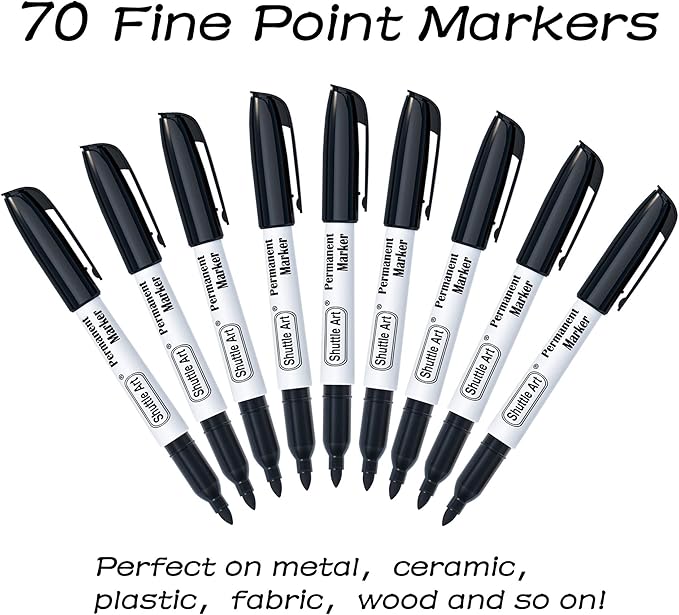 Shuttle Art Permanent Markers, 70 Pack Black Permanent Marker set, Fine Point - Image 2