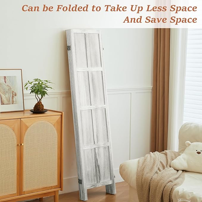 Leesinwing Wood Room Divider 4 Panel Folding Privacy Screen, Classic 5.6Ft - Image 2