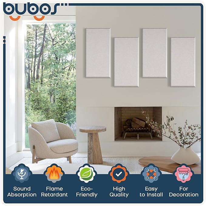 BUBOS 4 PCS Acoustic Panels, 23.6''x11.8'' Fabric Soundproof Wall Panels - Image 3