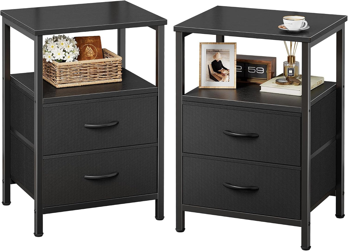 Huuger Night Stand Set of 2, Nightstand with 2 Drawers, Bedside Table