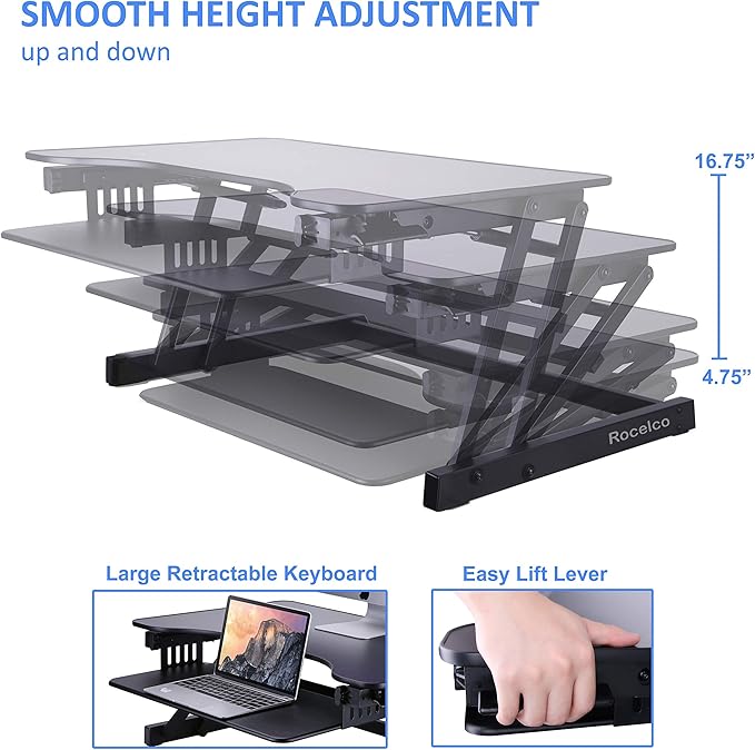Rocelco 32" Height Adjustable Standing Desk Converter - Image 4
