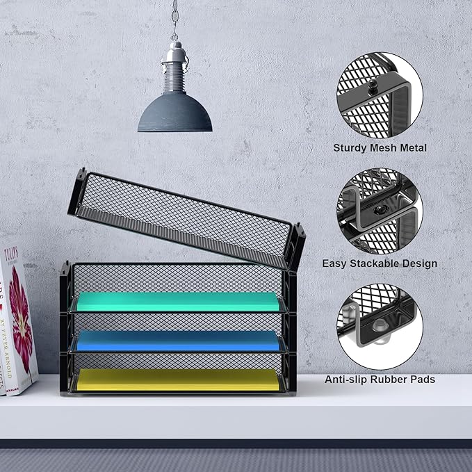 Samstar 4 Pack Stackable Letter Paper Tray, Desk File Organizer Paper Sorter - Image 5