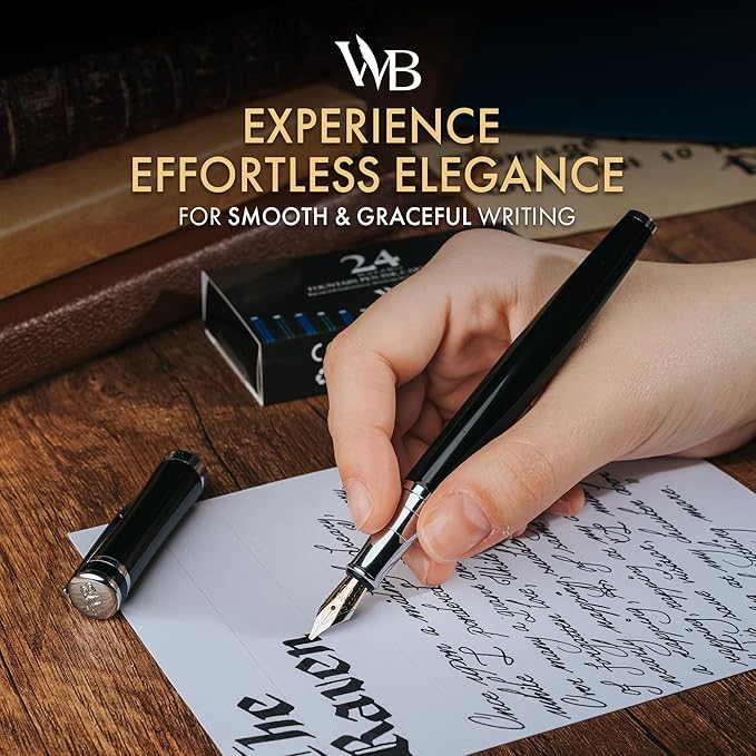 Wordsworth & Black Fountain Pen Set, Broad Nib, Includes 24 Pack Ink Cartridges - Image 2