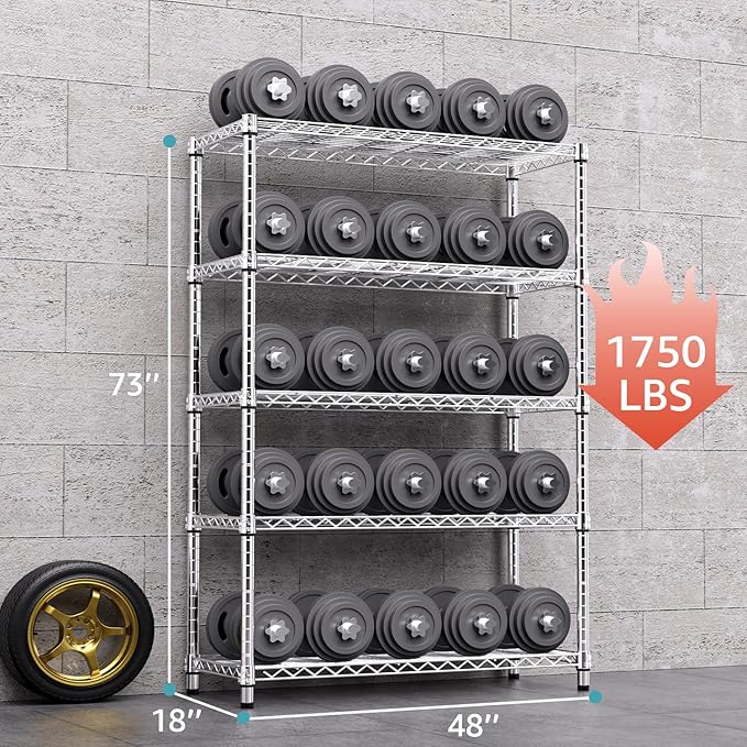 M MZG 1750 LBS Storage Shelves 5-Tier Utility Shelving Unit Steel Organizer - Image 3