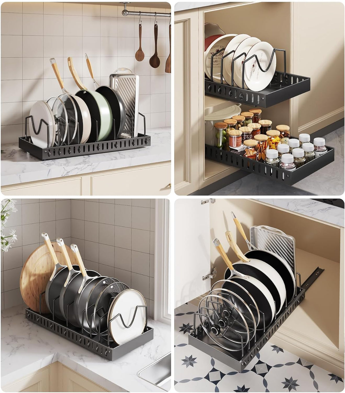 Lozovin Pull Out Pots and Pans Organizer Under Cabinet, Sliding Lid Holder an...