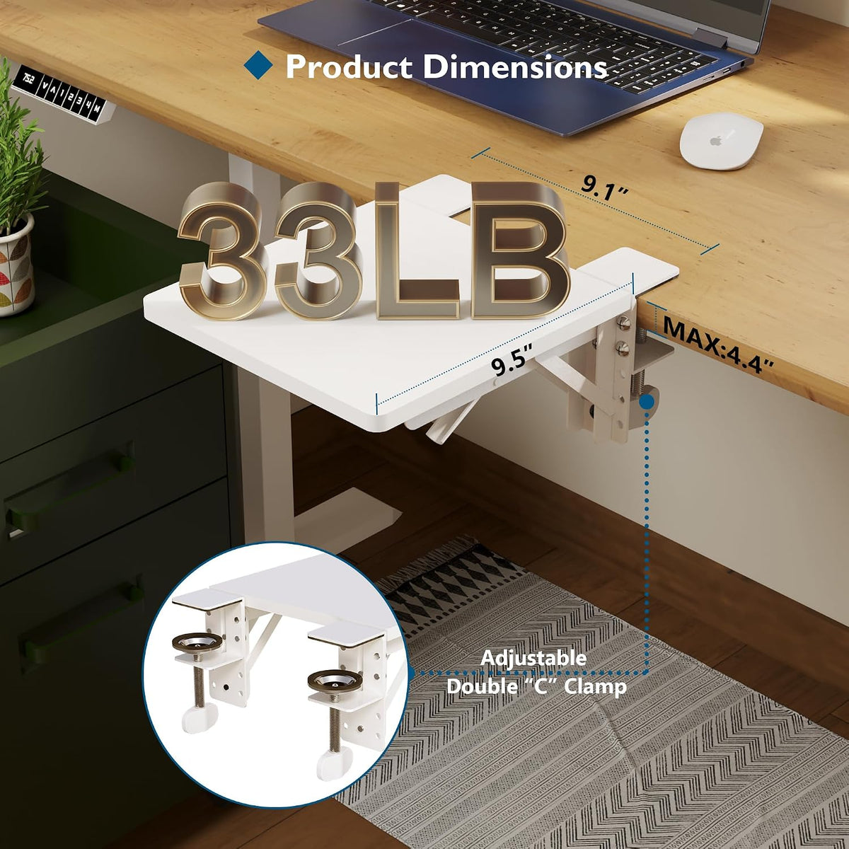 BONTEC Ergonomic Desk Extender Tray, 9.5"x9.1" Table Mount Arm Wris...