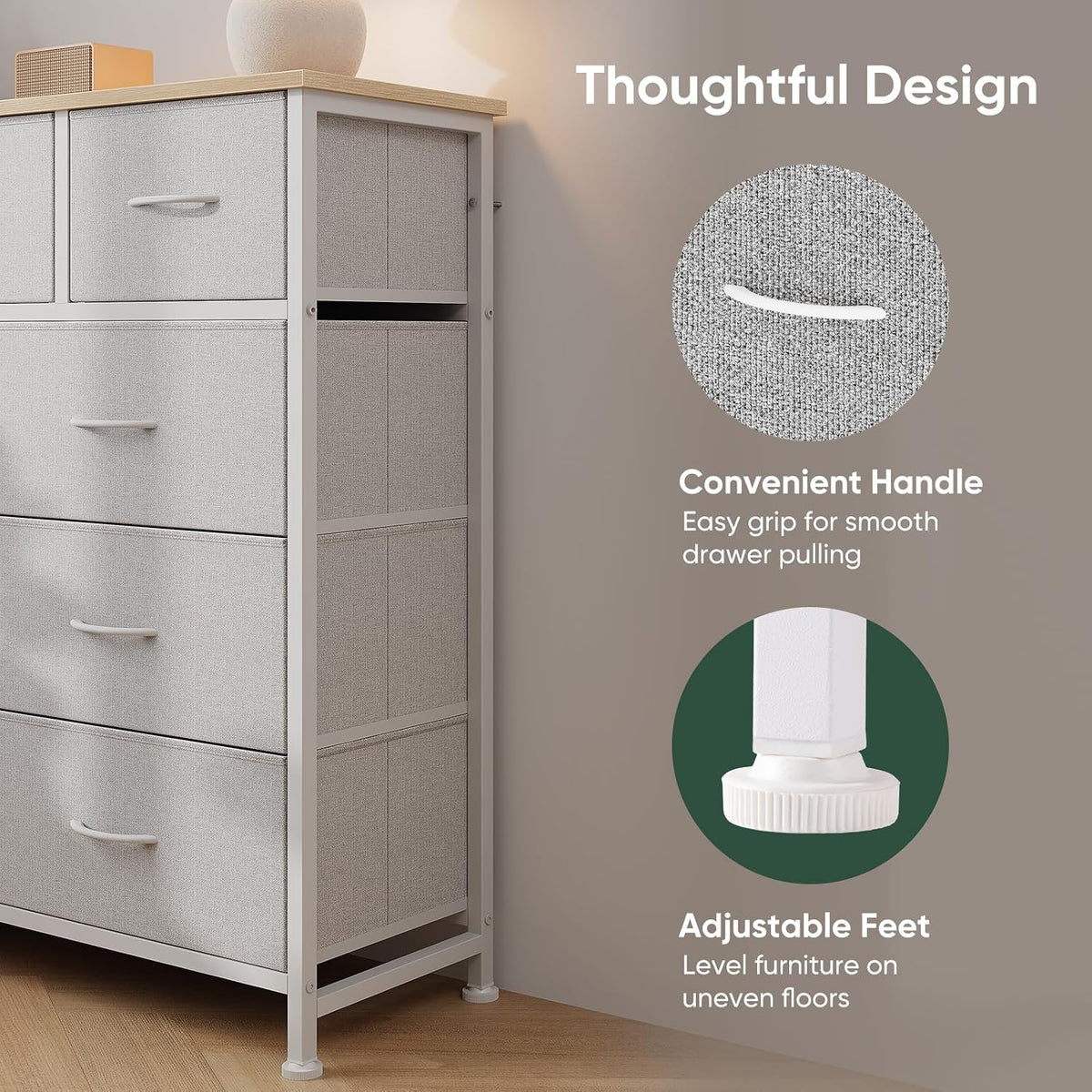 Fabric Dresser for Bedroom with 9 Drawers, Storage Tower