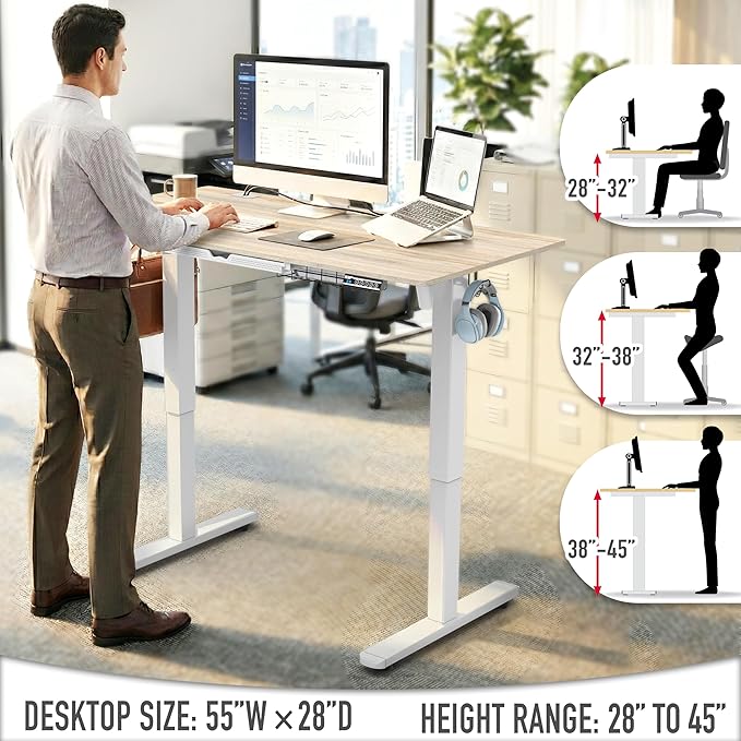 SHW 55 x 28 Inches Electric Height Adjustable Standing Desk - Image 6