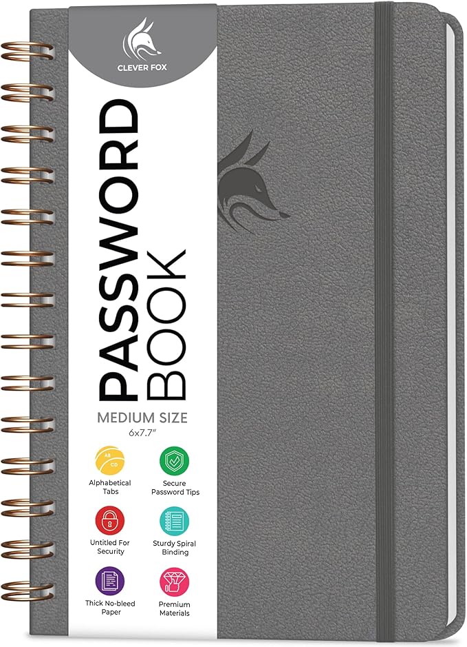 Clever Fox Password Book Spiral – Internet Address & Password Organizer by CleverFox