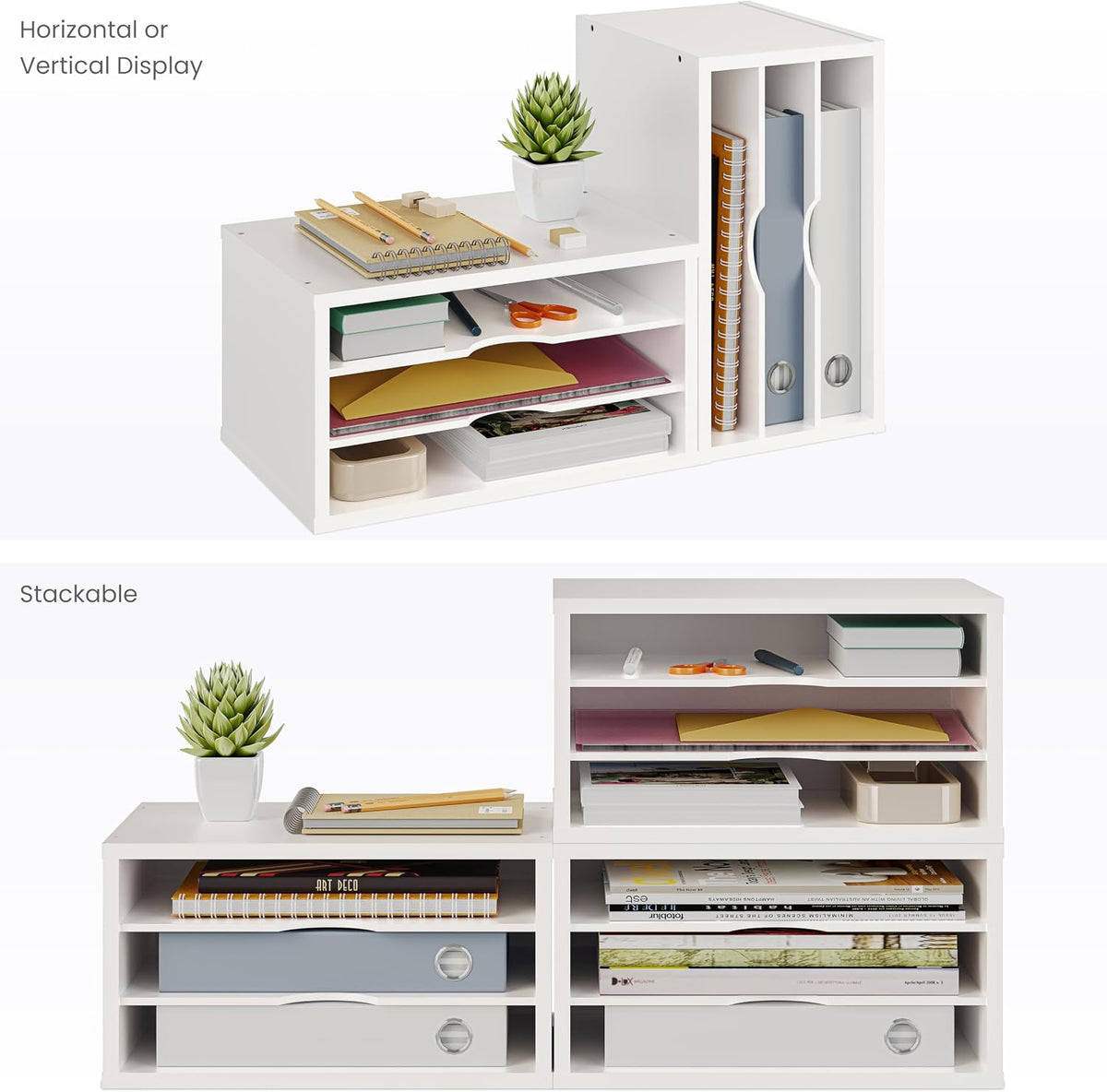 Ballucci File Organizer, 3-Tier Document Paper Sorter, Stackable Wood Desk Or...