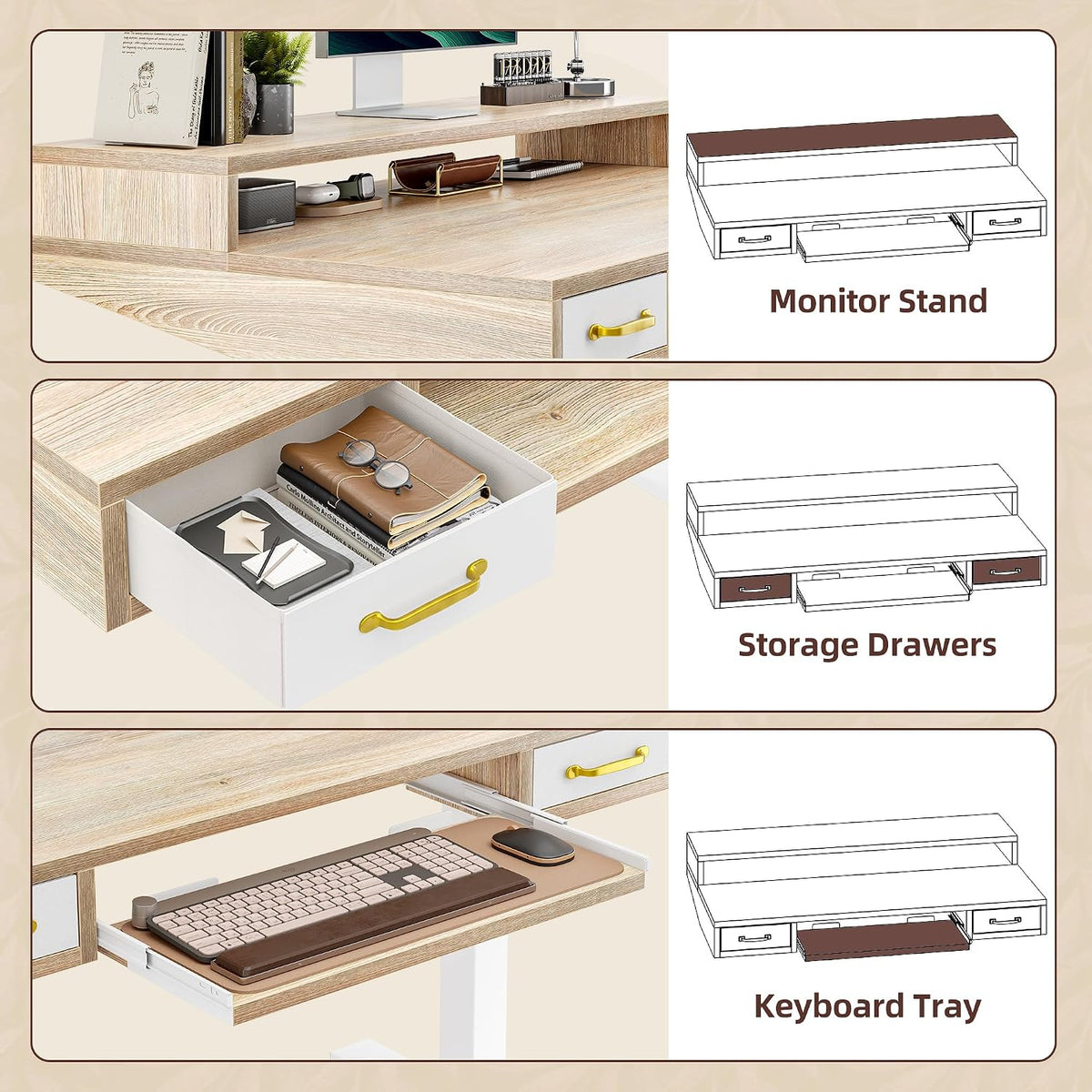 TIQLAB Standing Desk with Two Drawers, Stand Up Standing Desk Adjustable Heig...