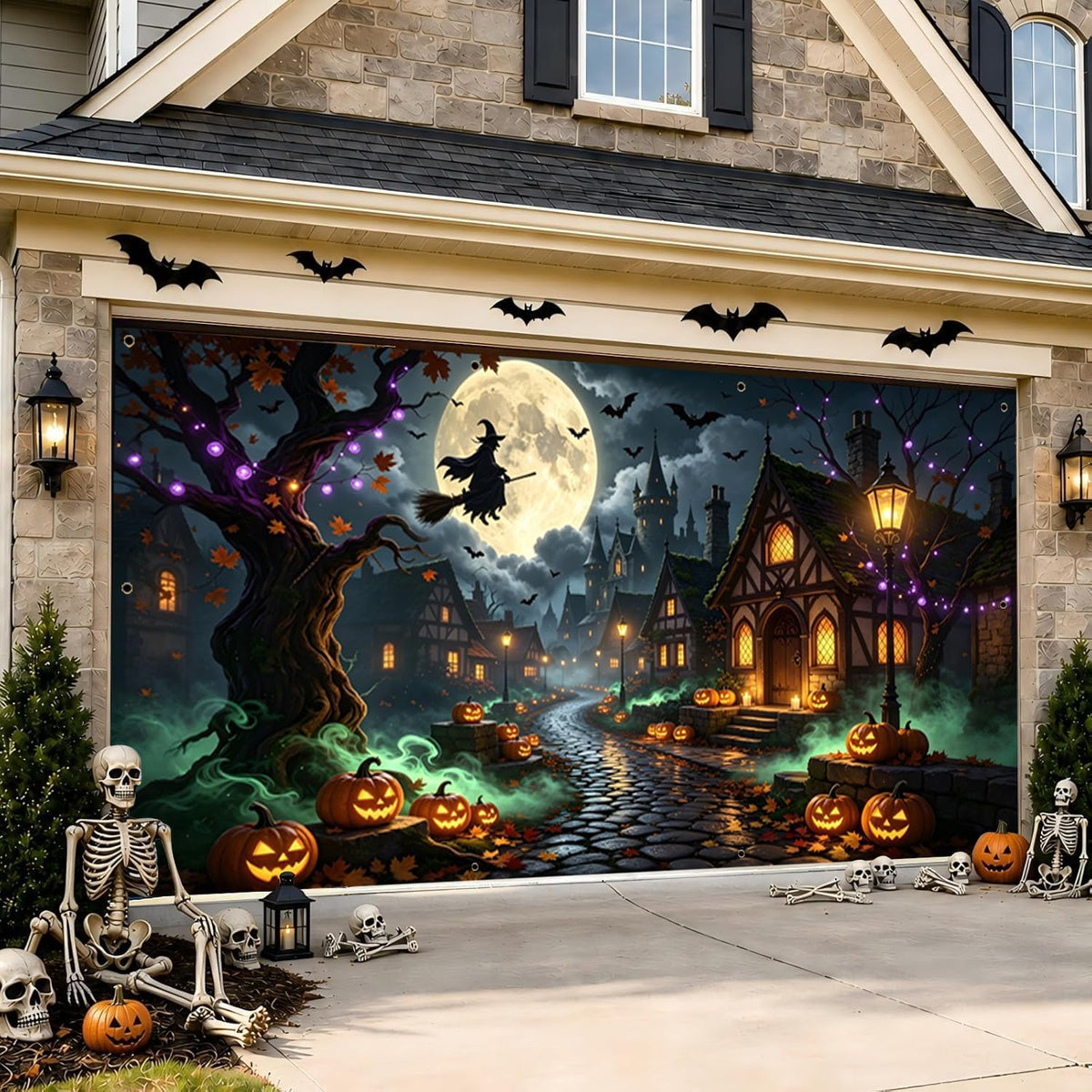 7x16ft Garage Door Halloween Cover Haunted House Halloween Garage Decor