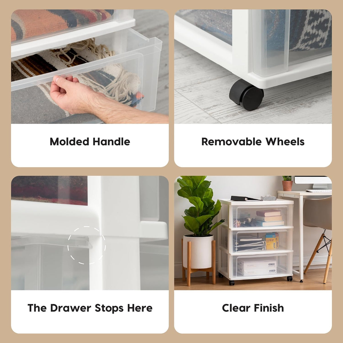 IRIS USA 3-Drawer Wide Storage Cart with Wheels, Organizer, White