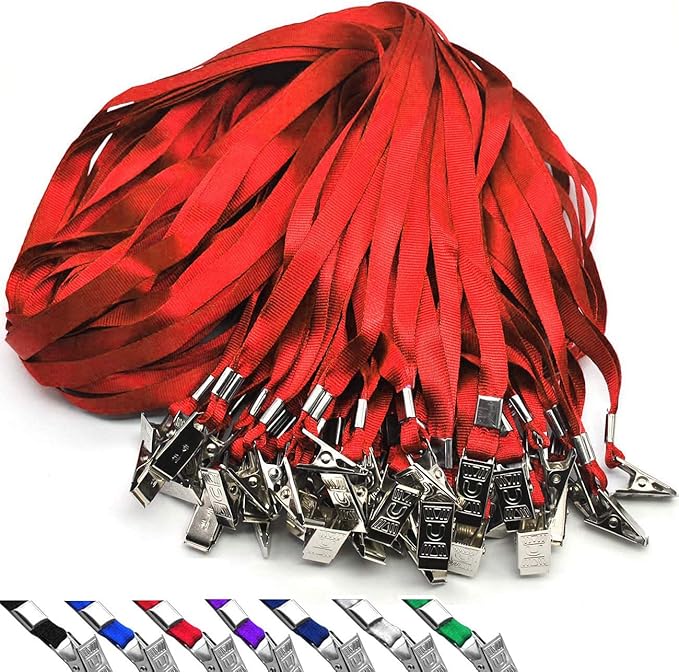 Beebel Red Lanyards 100 Pack Nylon Flat Badge Lanyard Bulldog Clip by Beebel
