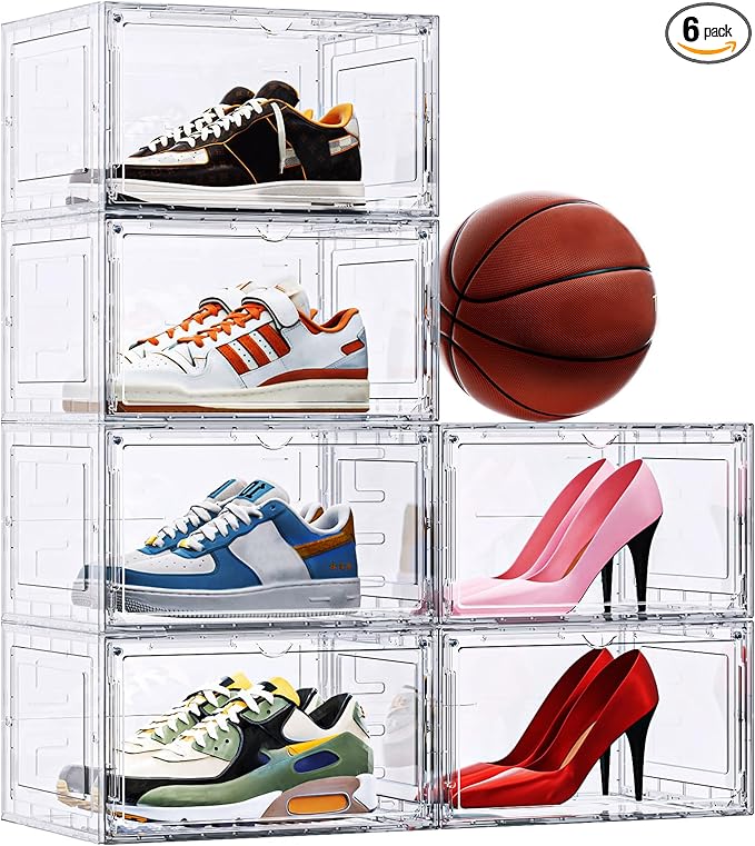 TOFWOF 6 Pack XX Large Shoe Organizer, Heavy-Duty Hard Thicken Plastic Clear by TOFWOF