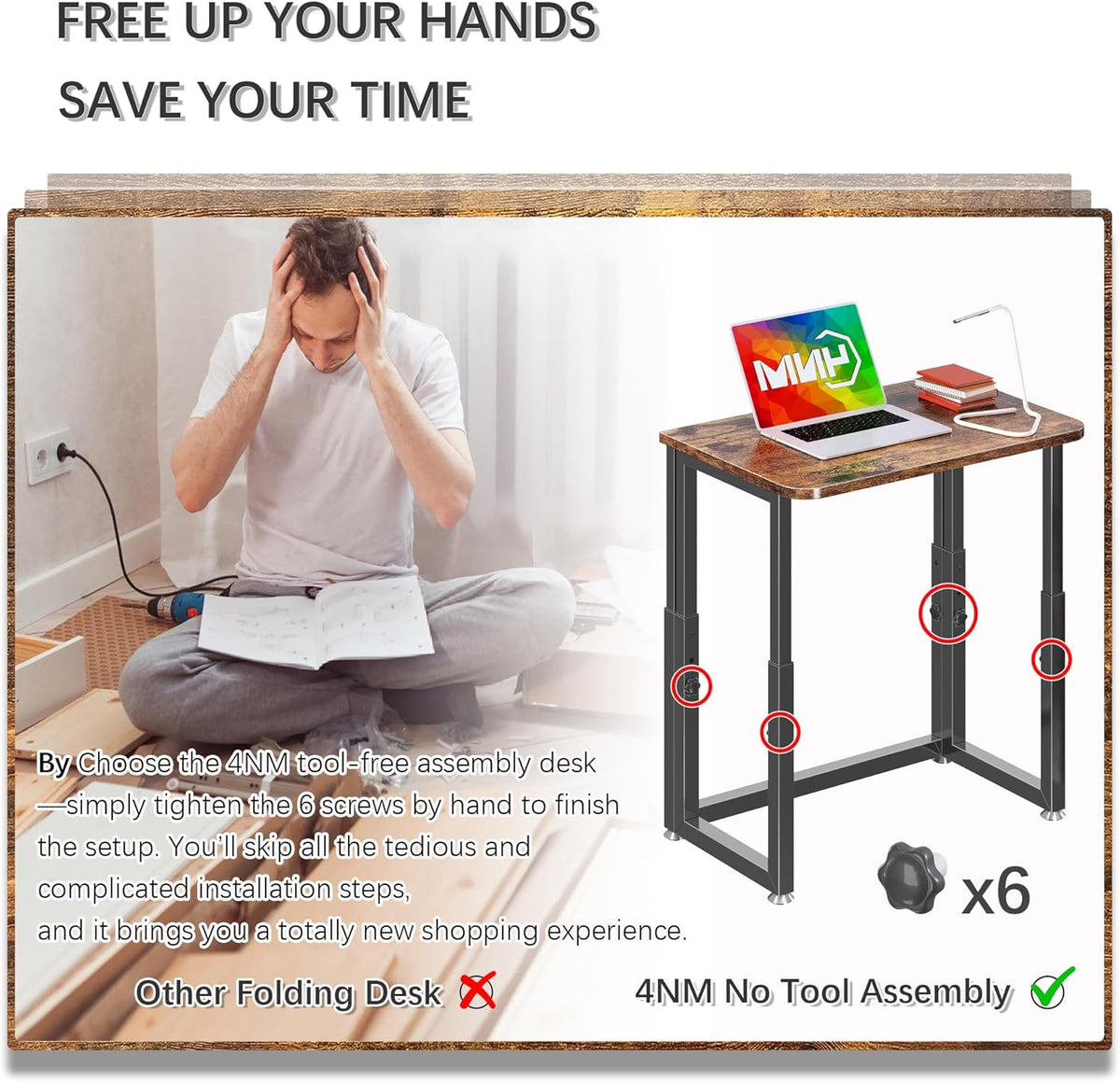4NM No Tool Assembly 27.5" Small Desk, Folding Portable Desk with Wheels...