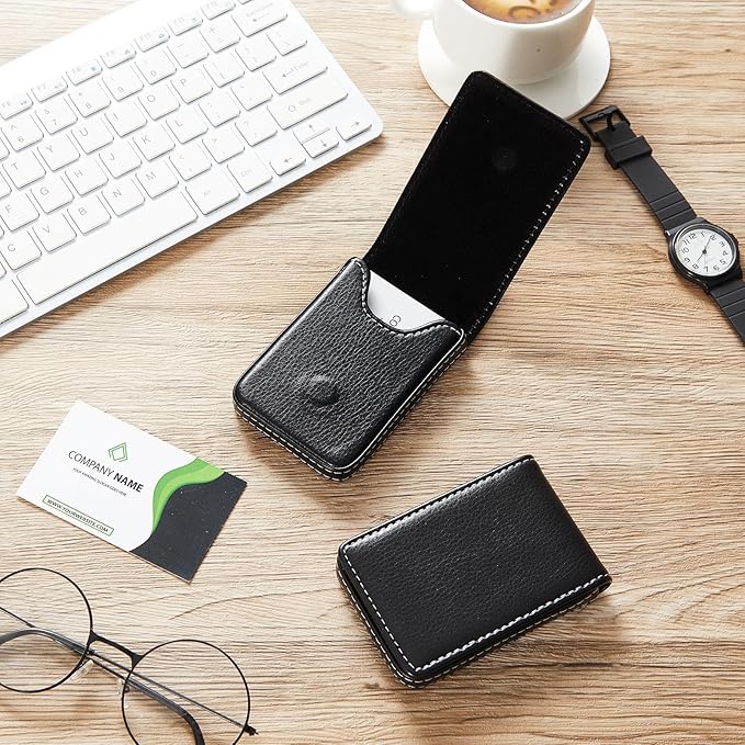 Outus 2 Pieces Business Card Holder, PU Leather Business Card Case Pocket Wallet - Image 5