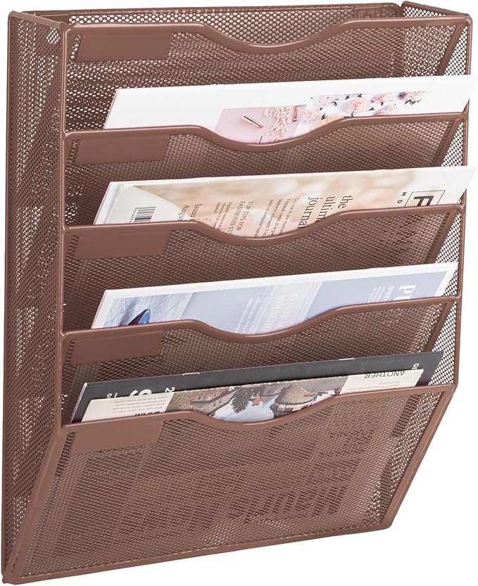 EASEPRES 5 Pocket Mesh Hanging Wall File Organizer, Wall Mounted Mail Paper by EASEPRES