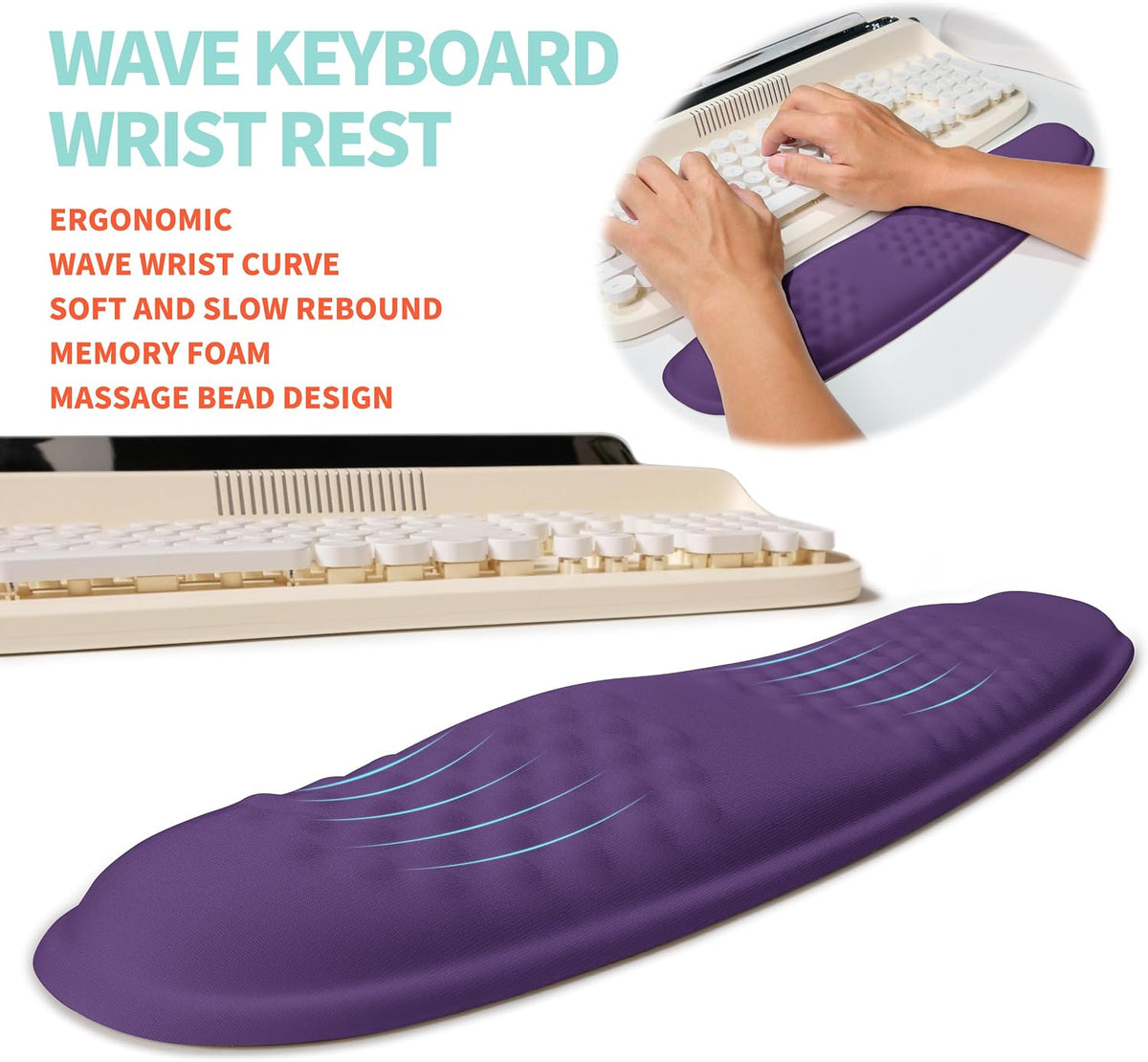 2-in-1 Ergonomic Set, Wave Rise Keyboard Wrist Rest and Massage Bulge Slope M...
