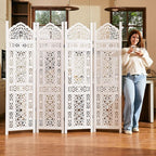 5.75Ft Room Divider Wood Screen, 33Lbs Durable Antiqued Style MDF Carved - Image 2
