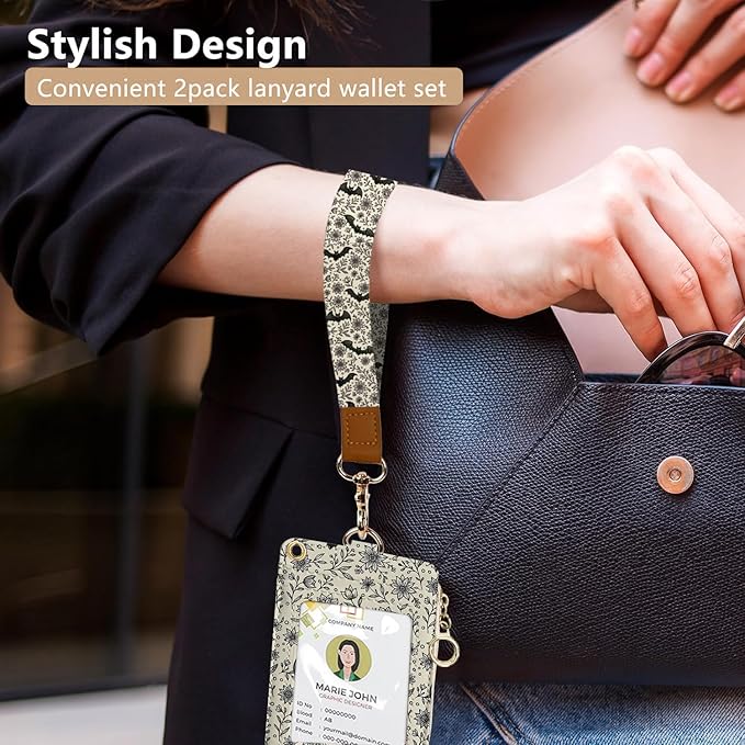 bolimoss Bat Lanyard Wallet Badge Holder PU Leather RFID Keychain Wallet - Image 4