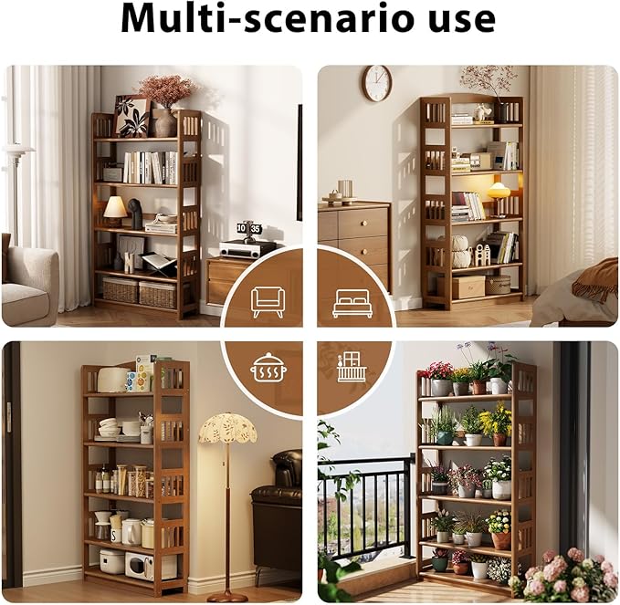 AnywaysWood 5-Tier Solid Wood Open Bookcase, Modern Display Bookshelf, - Image 4