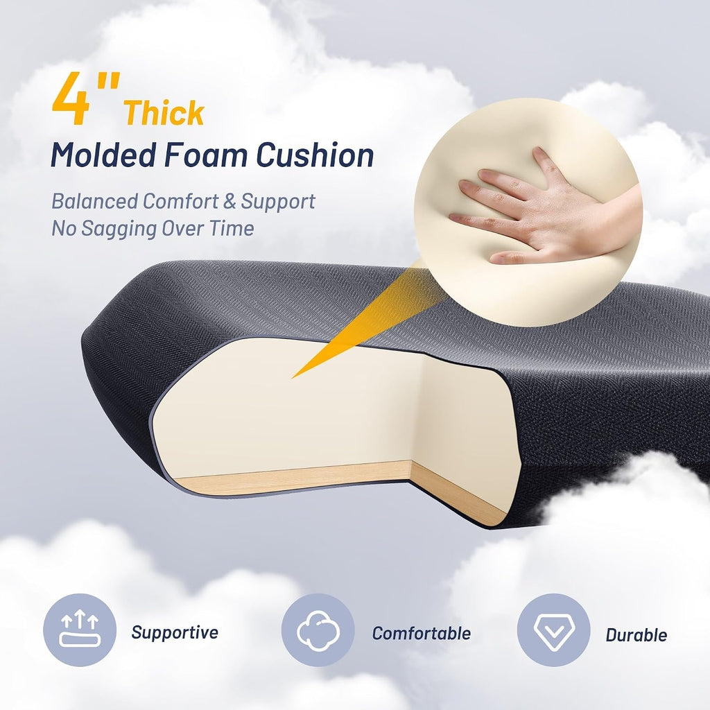 Office Desk Chair for Long Hours & Lower Back Pain Relief – 4“ Thick Molded Foam Cushion, Enhanced Lumbar Support, Padded Flip-up Armrests, Ideal for Office or Study, Black