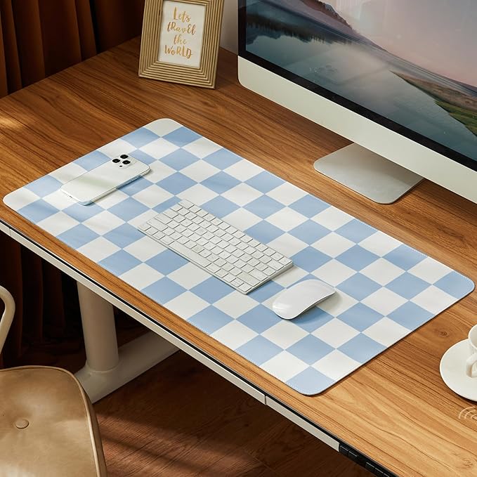 Ohocut Checkered Desk Mat, Large Cute Aesthetic Retro PU Leather Computer by Ohocut