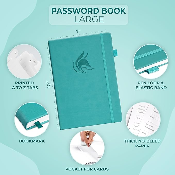 Clever Fox Password Book with alphabetical tabs. Internet Address Organizer - Image 2