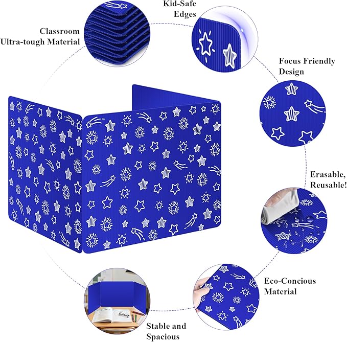 Blue 24-Pack Desk Dividers for Students, Waterproof Plastic Study Carrel Divider - Image 5
