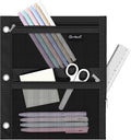 3-Ring Binder Pencil Pouch, Zipper Organizer with 3 Compartments, Mesh Window & Metal Grommets, Durable Oxford Pen Case for School Office Supplies Black