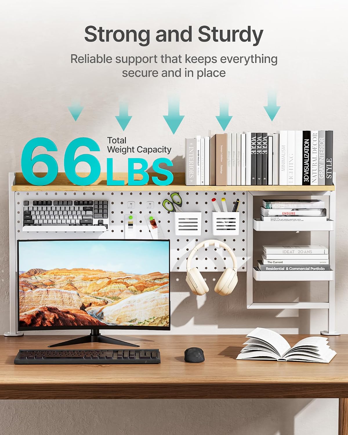 PEGZONE Clamp on Desk Shelf, 44" Desktop Shelving System, White