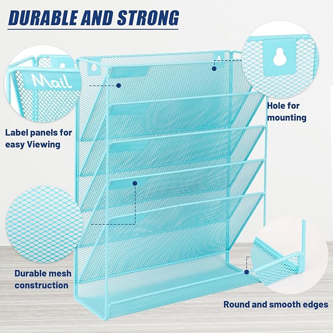 EASEPRES Desk File Organizer Mesh 6-Tier, Hanging Wall Mount Document - Image 4