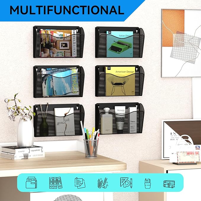 GDINDINFAN 3 Single Pocket Wall File Holder, Mesh Hanging File Folder Paper - Image 6