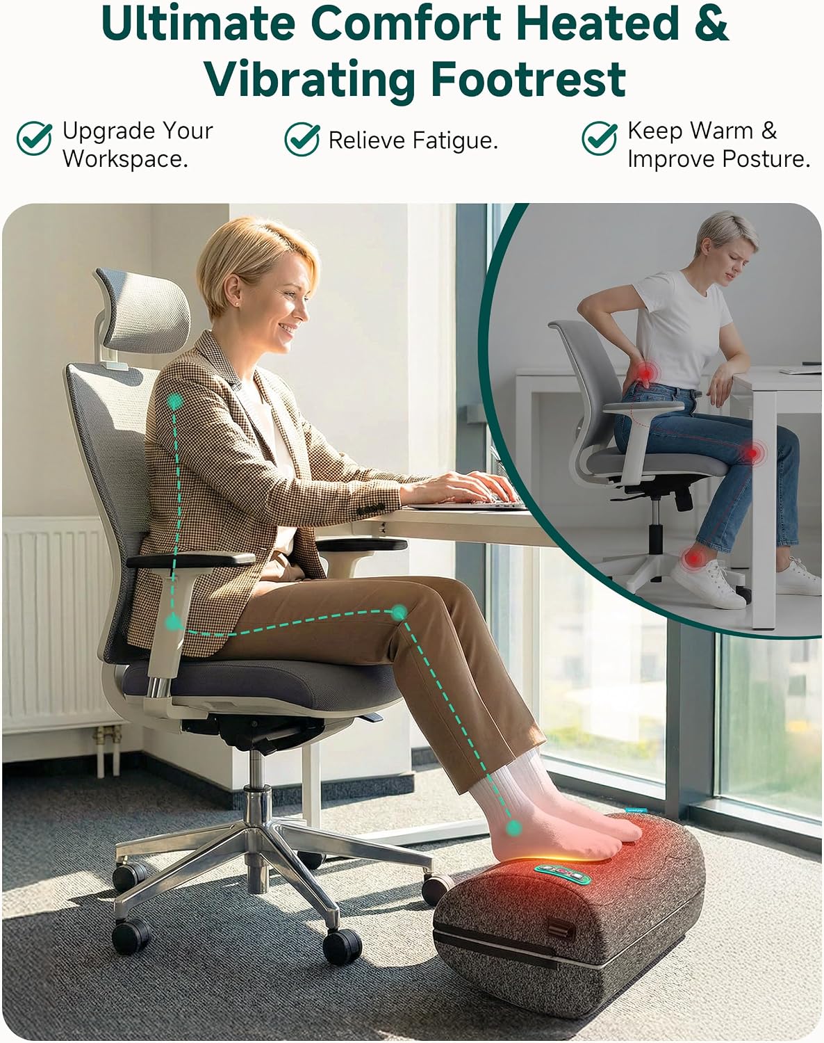 Snailax Ergonomic Foot Rest Under Desk with Heat, Vibration & Swing