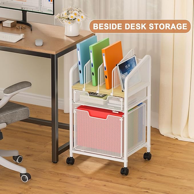 Rolling File Cabinet with Adjustable Dividers, Mobile Filing Cabinet with 2 - Image 6